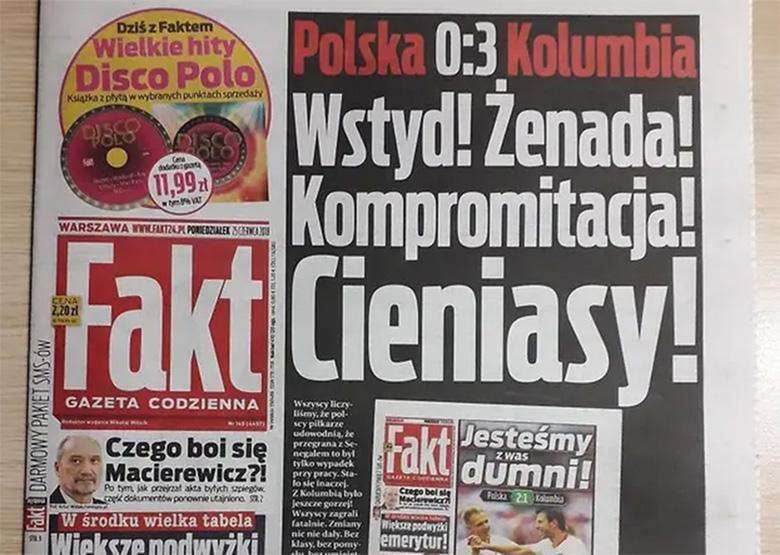 Nagłówki gazet po meczu Polska-Kolumbia