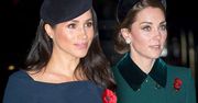 Księżna Kate w ulubionym płaszczu i Meghan Markle z odsłoniętymi obojczykami w towarzystwie mężów na mszy w Westminster Abbey
