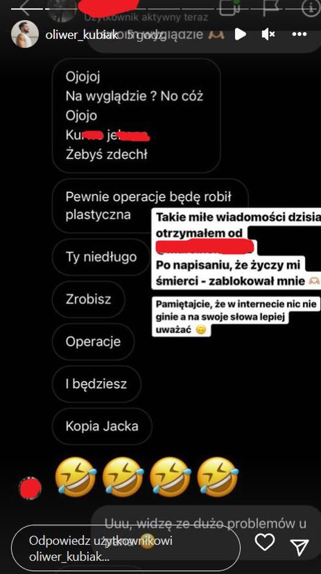 Oliwer Kubiak otrzymał nienawistne wiadomości
