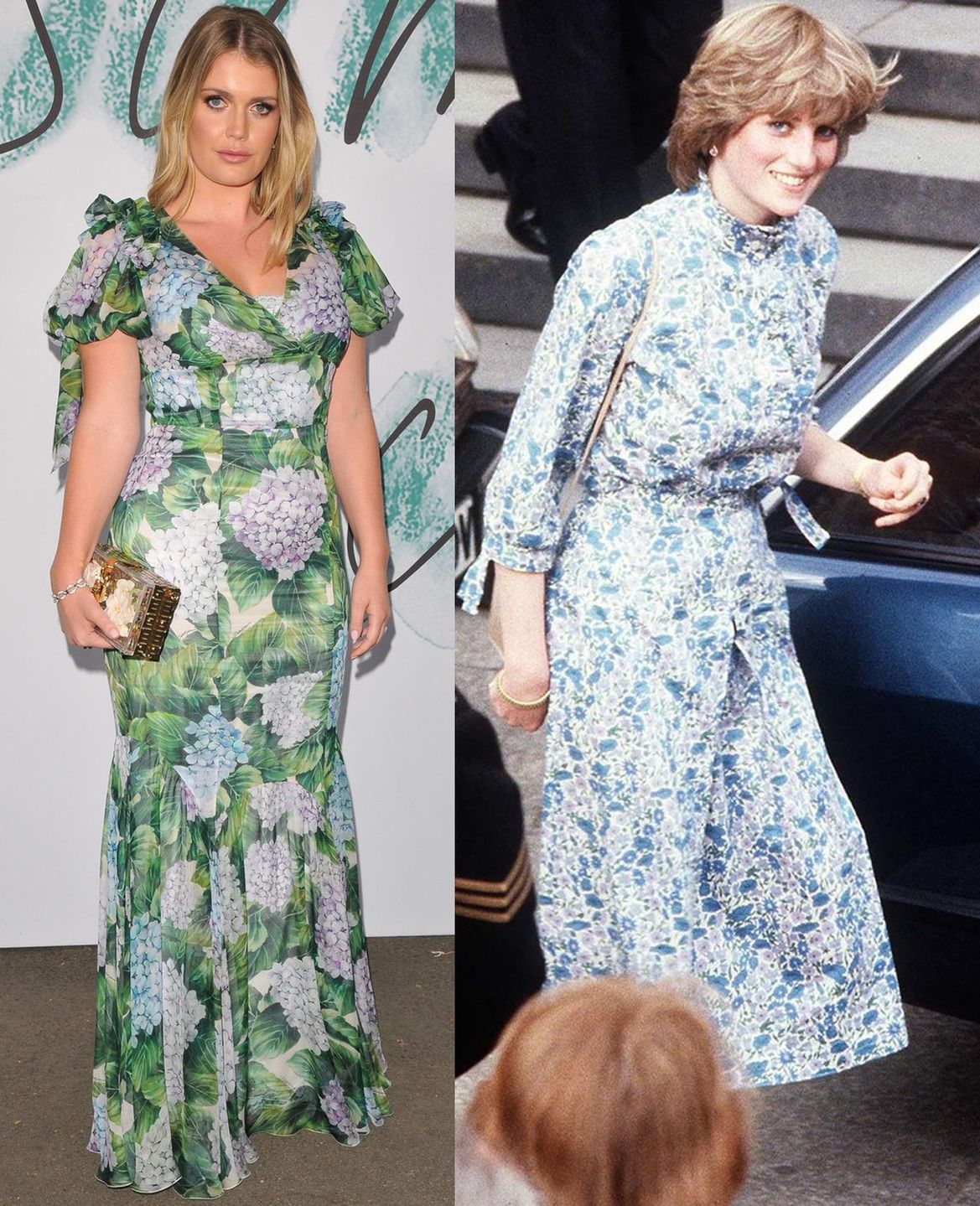 Kitty Spencer i księżna Diana w sukienkach w kwiaty