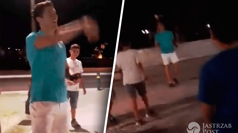 Robert Lewandowski gra w piłkę na ulicy w Grecji