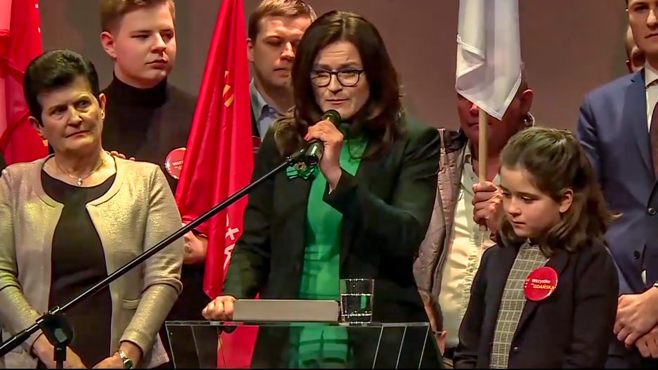Aleksandra Dulkiewicz podczas wieczoru wyborczego