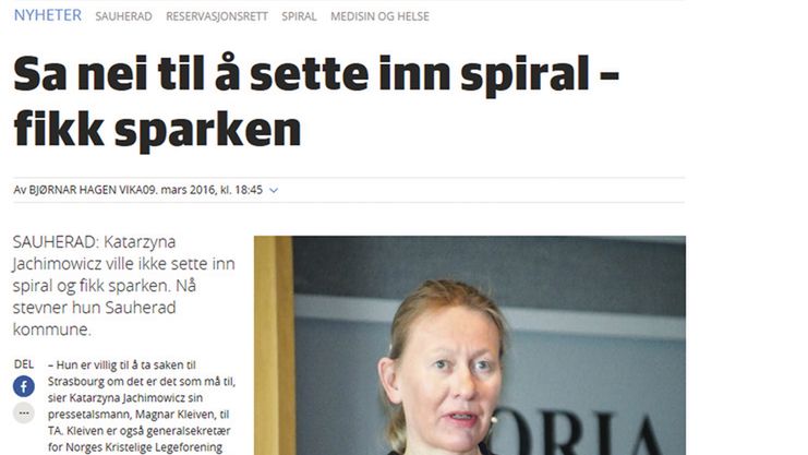 Katarzyna Jachimowicz odmówiła założenia wkładek domacicznych. Straciła pracę