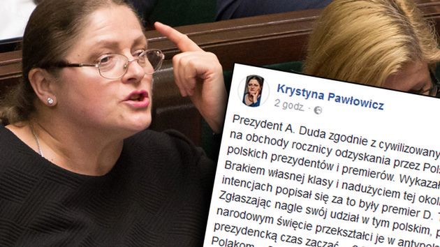 Krystyna Pawłowicz krytykuje Donalda Tuska za przyjęcie zaproszenie od prezydenta Andrzeja Dudy na obchody Święta Niepodległości.