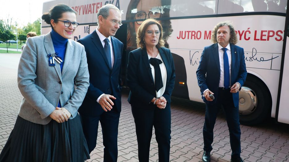 Gliwice. Przedwyborcze spotkanie Małgorzaty Kidawy-Blońskiej z samorzadowcami: Aleksandrą Dulkiewicz, Zygmuntem Frankiewiczem i Jackiem Karnowskim