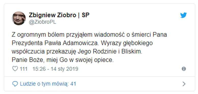 Zbigniew Ziobro żegna Pawła Adamowicza