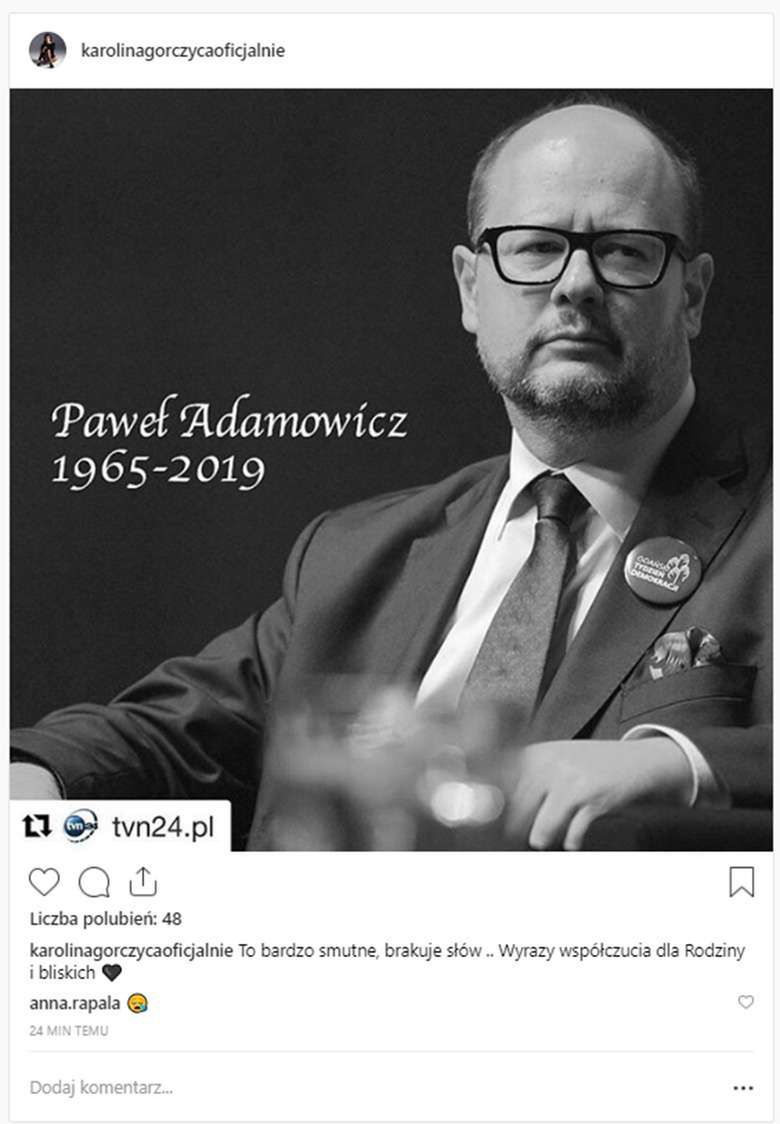 Karolina Gorczyca żegna Pawła Adamowicza