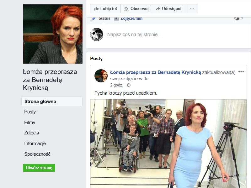 Takiej strony na facebooku doczekała się posłanka PiS 