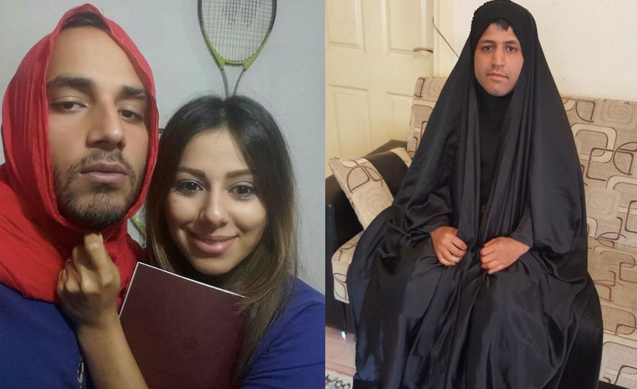 Demonstracja solidarności z kobietami. Mężczyźni w Iranie zakrywają głowy