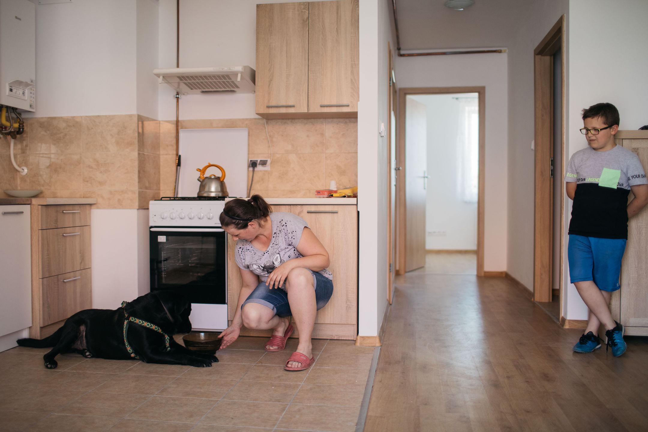 Mieszkania są pomalowane na biało, mają podłogi z paneli  i wstępnie urządzoną kuchnię 
