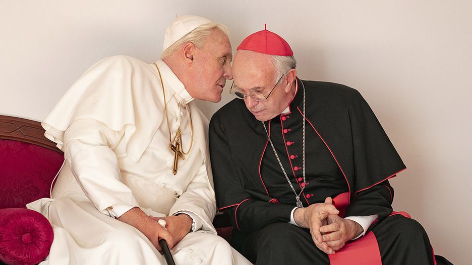 Anthony Hopkins i Jonathan Pryce w filmie "Dwóch papieży"
