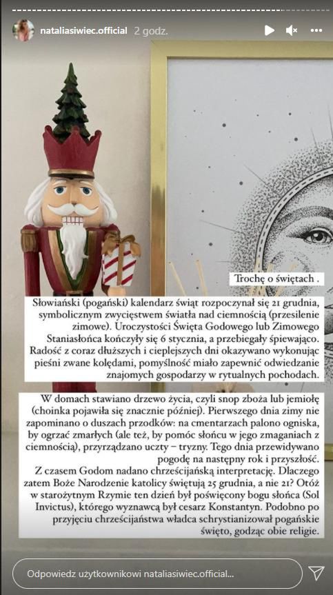Natalia Siwiec o Bożym Narodzeniu i religii. Fot. InstaStories