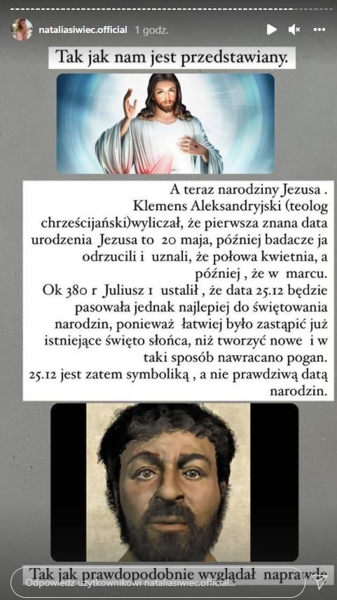 Natalia Siwiec o Bożym Narodzeniu i religii. Fot. InstaStories