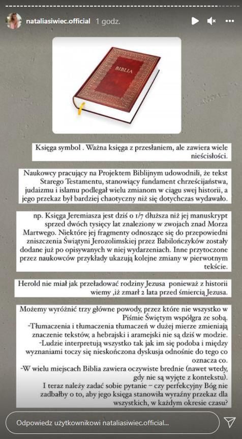 Natalia Siwiec o Bożym Narodzeniu i religii. Fot. InstaStories
