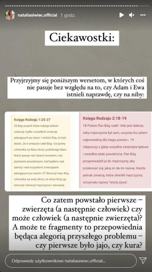 Natalia Siwiec o Bożym Narodzeniu i religii. Fot. InstaStories