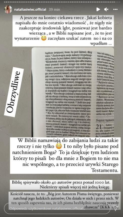 Natalia Siwiec o Bożym Narodzeniu i religii. Fot. InstaStories