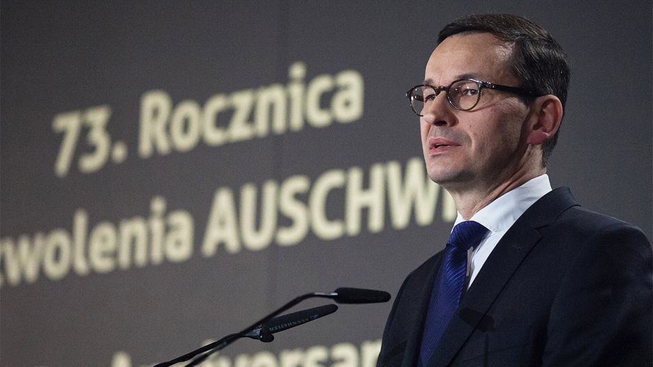 Premier Mateusz Morawiecki podczas obchodów 73. rocznicy wyzwolenia Auschwitz.