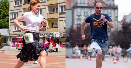 Biegali po Bytomiu w szpilkach. Panowie dopisali