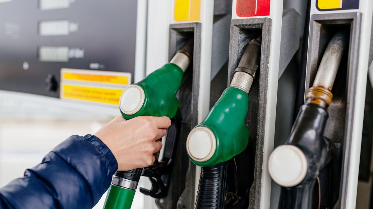 Woman holding a fuel nozzle on the gasoline station