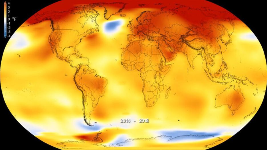 Zmiany średniej temperatury na Ziemi w latach 2014-2018