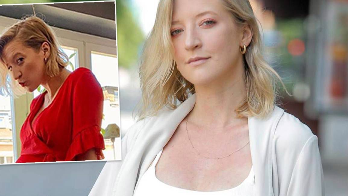 Lara Gessler w czerwonej sukience