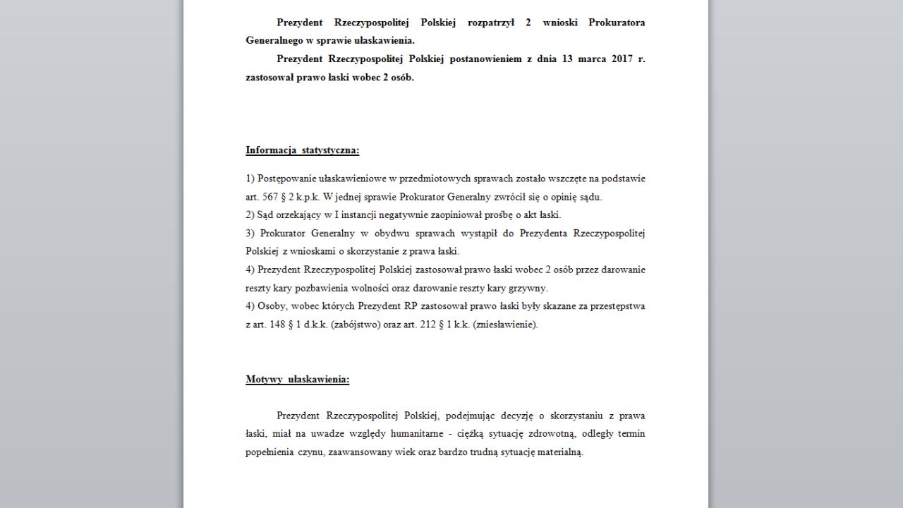 Dokument potwierdzający ułaskawienie zabójców 