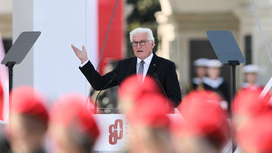 Reperacje wojenne. Prezydent Niemiec Frank-Walter Steinmeier podczas warszawskich obchodów 80. rocznicy wybuchu II wojny światowej