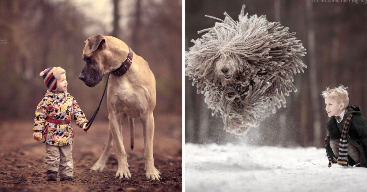 19 magicznych zdjęć małych dzieci i ich dużych psów. Rozczulające fotografie najlepszych przyjaciół