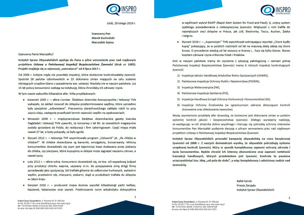 Apel do Marszałka Sejmu do którego dotarło money.pl 