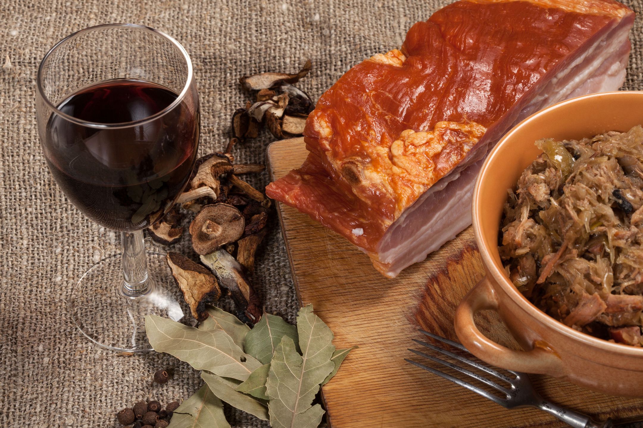Traditional polish sauerkraut (bigos) with mushrooms and cranberries. 