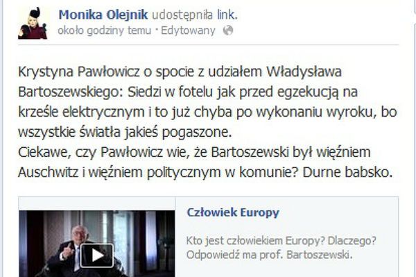 Monika Olejnik ostro o wypowiedzi prof. Krystyny Pawłowicz: durne babsko