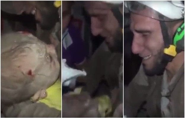 Prawdziwe oblicze wojny w Syrii. Ratownik, który wyciągnął z ruin niemowlę, zalewa się łzami