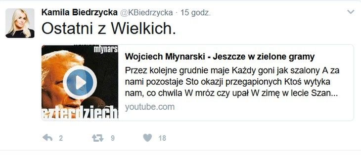 Kamila Biedrzycka żegna Wojciecha Młynarskiego