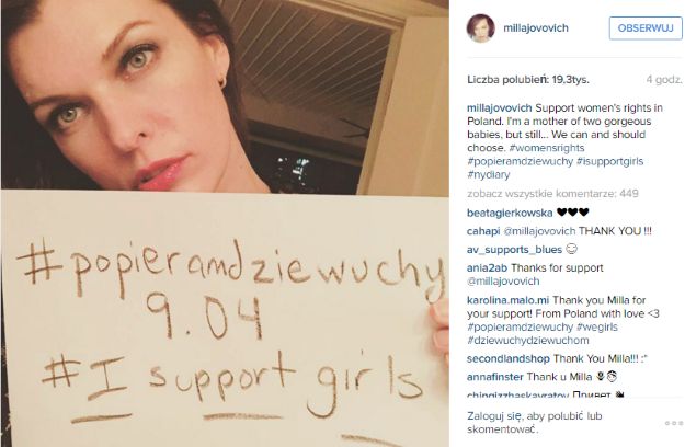 Milla Jovovic wspiera polskie kobiety