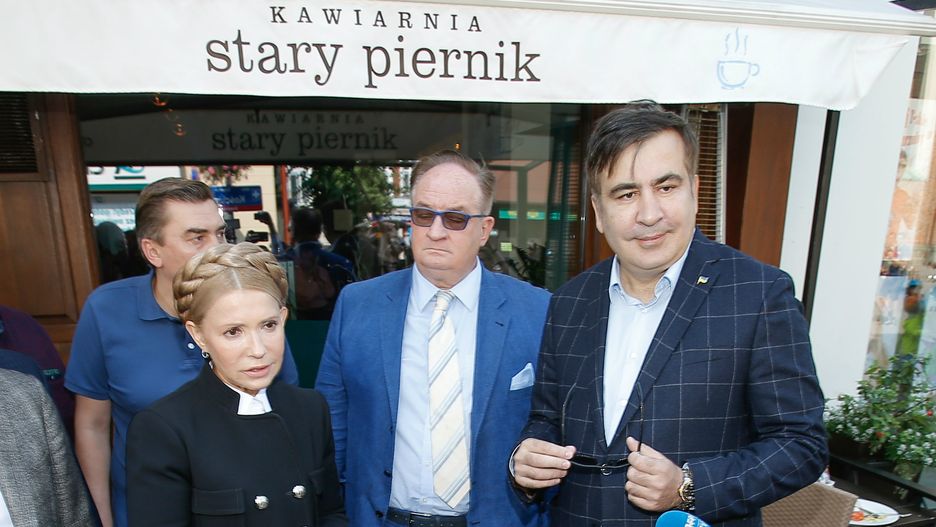 Tymoszenko, Saryusz-Wolski i Saakaszwili w Rzeszowie przed wyruszeniem na Ukrainę