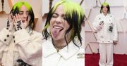 Oscary 2020. Elegancka Billie Eilish wytyka język, prezentując pokaźnych rozmiarów czarne paznokcie (ZDJĘCIA)