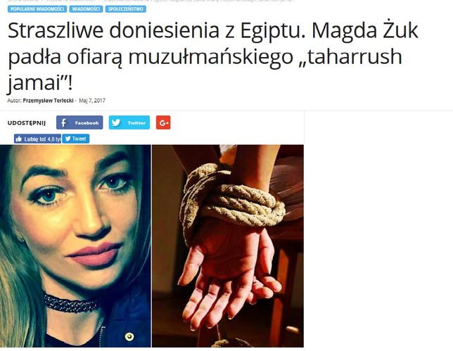 Screen tekstu dot. śmierci Magdy Żuk z portalu pikio.pl 