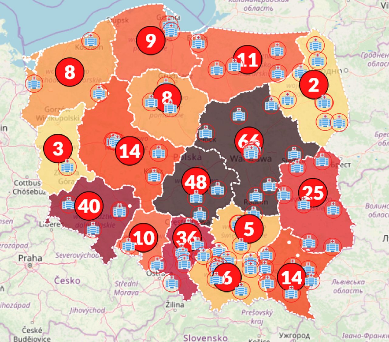 Koronawirus w Polsce. Mapa zarażeń. Rośnie liczba potwierdzonych przypadków