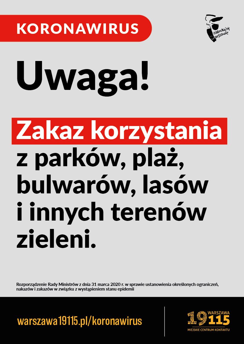 Koronawirus w Warszawie. Zamknięte parki, lasy, bulwary i plaże