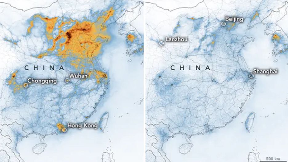 NASA przedstawia na zdjęciach wpływ koronawirusa na jakość powietrza w Chinach