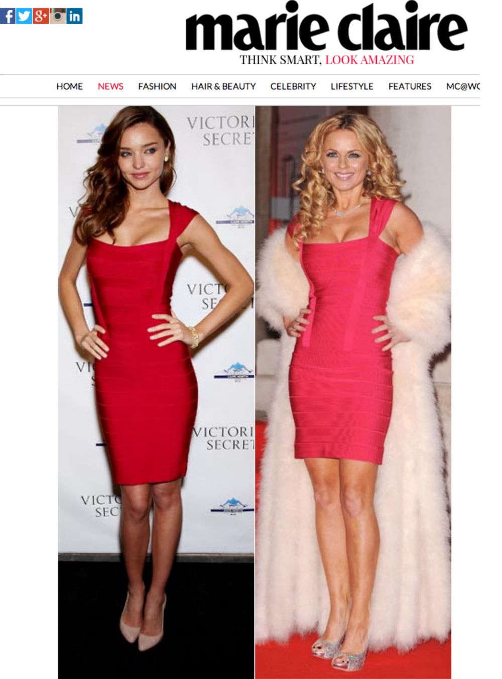 Miranda Kerr i Geri Halliwell w sukience Herve Leger
Fotografia: screen z marieclaire.co.uk