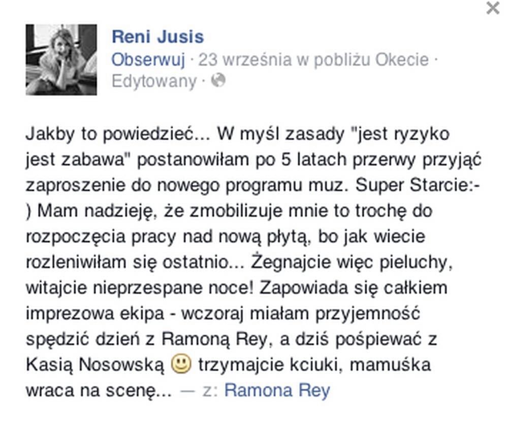 Reni Jusis
Fotografia: screen z Facebook.pl