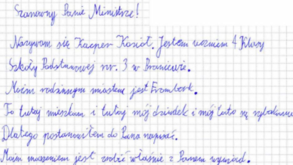 10-latek marzy, aby porozmawiać z ministrem Gróbarczykiem 