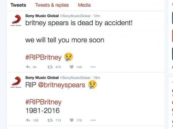 "Britney Spears nie żyje" - tweet Sony Music Global