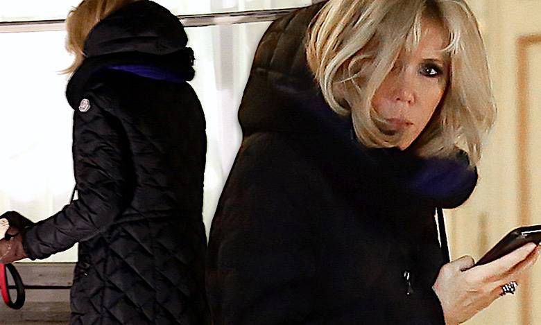 Brigitte Macron na spacerze z psem