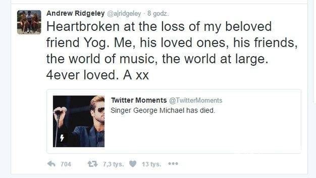 Andrew Ridgeley z zespołu Wham! pożegnał George'a Michaela
