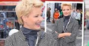 Małgorzata Kożuchowska w szarościach. Klasyczną stylizację przełamała szpilkami z dżetami [GALERIA]