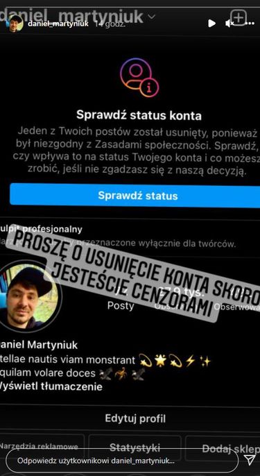 Daniel Martyniuk chce, by Instagram usunął jego konto