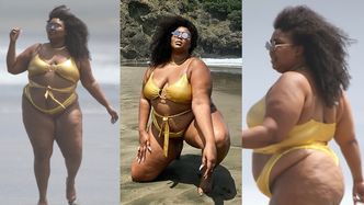 Wyzwolona Lizzo dumnie prezentuje krągłości w złotym bikini na nowozelandzkiej plaży (FOTO)