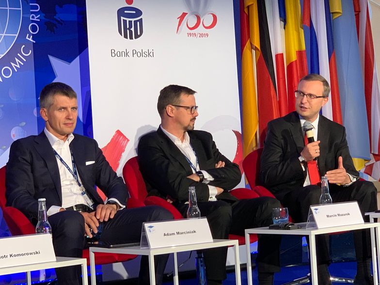 Adam Marciniak, Marcin Mazurek i Paweł Borys podczas Forum Ekonomicznego w Krynicy Zdrój